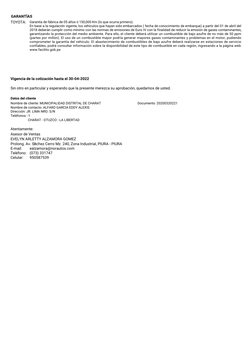GARANTÍAS
TOYOTA:
Garantía de fábrica de 05 años ó 150,000 Km (lo que ocurra primero).
En base a la regulación vigente, los v