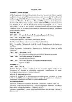 Acerca del Autor
Edmundo Campos Arzapalo
PAE (Programa de Alta Especialización) en Desarrollo Sostenible de ESAN, magister
en