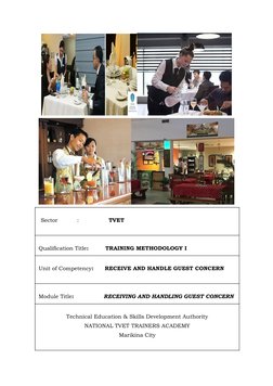 Sector           :                TVET
  Qualification Title:         TRAINING METHODOLOGY I
  Unit of Competency:      RE