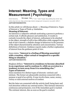 Interest: Meaning, Types and 
Measurement | Psychology
Article Shared by 
<="" div="" style="margin: 0px; padding: 0px; borde