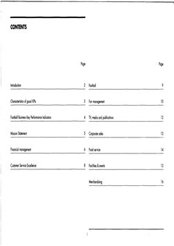 CONTENTS
Page
Page
Introduction
2 
Football
Characteristics of good KPIs
Football Business Key Performance Indicators
Mission
