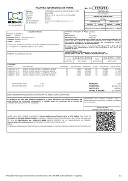 NIT: 890.903.910-2
FACTURA ELECTRONICA DE VENTA
No. 01-  1771217
Señores
: INTERAMERICANA DE LICORES ESCOBAR C SAS
C.C. o NIT