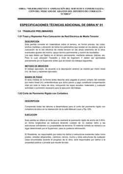 OBRA: “MEJORAMIENTO Y AMPLIACIÓN DEL SERVICIO Y COMERCIALIZA-
CIÓN DEL MERCADO DE ABASTOS DEL DISTRITO DE CORRALES –
TUMBES”