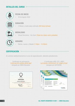 ALL RIGHTS RESERVED © 2021 — ANKA Education
6
DETALLES DEL CURSO
CERTIFICACIÓN
FECHA DE INICIO
DURACIÓN
MODALIDAD
HORARIO
	»