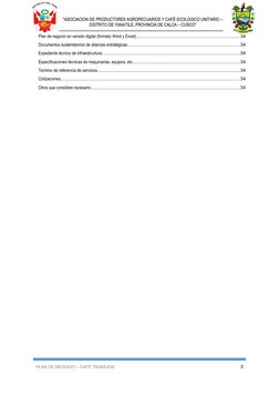 “ASOCIACION DE PRODUCTORES AGROPECUARIOS Y CAFÉ ECOLOGICO UNITARIO –
DISTRITO DE YANATILE, PROVINCIA DE CALCA – CUSCO”
Plan d