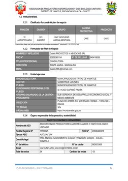 “ASOCIACION DE PRODUCTORES AGROPECUARIOS Y CAFÉ ECOLOGICO UNITARIO –
DISTRITO DE YANATILE, PROVINCIA DE CALCA – CUSCO”
1.2 In
