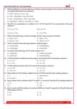 Ionic Equilibrium MCQs and Solutions | PDF | Acid | Ph
