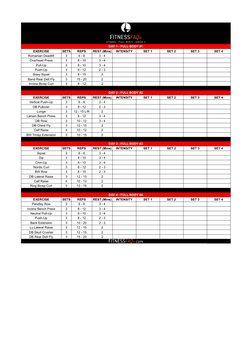 HYBRID - FULL BODY - WEEK 3
DAY 1 - FULL BODY #1
EXERCISE
SETS
REPS
REST (Mins)
INTENSITY
SET 1
SET 2
SET 3
SET 4
Romanian De