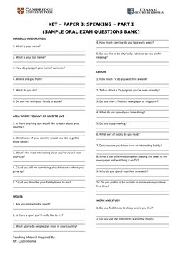 KET Speaking Exam Sample Questions | PDF