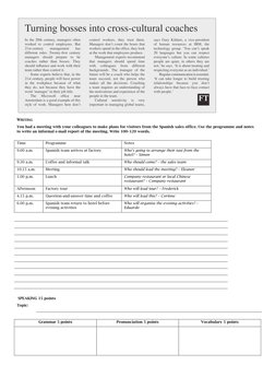 WRITING 
You had a meeting with your colleagues to make plans for visitors from the Spanish sales office. Use the program