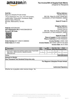 Tax Invoice/Bill of Supply/Cash Memo
(Original for Recipient)
*ASSPL-Amazon Seller Services Pvt. Ltd., ARIPL-Amazon Retail
