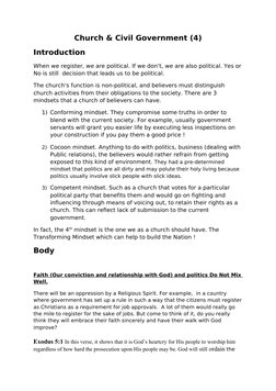Church & Civil Government (4)
Introduction
When we register, we are political. If we don’t, we are also political. Yes or 
No
