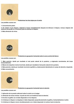 Predominan los tiros bajos por el centro
Las posibles causas son:
1. Concentración pobre. 
2. No realizar el pos disparo, rel