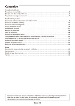 Español2
Contenido
Antes de la instalación
Precauciones de seguridad . . . . . . . . . . . . . . . . . . . . . . . . . . . .