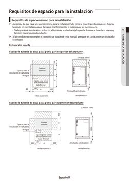Español7
01 
ANTES DE LA INSTALACIÓN
Requisitos de espacio para la instalación
Requisitos de espacio mínimo para la instalaci