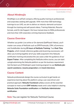 Netsuite professionals design the course curriculum to get hands-on
experience learning about the platform using a use-case d
