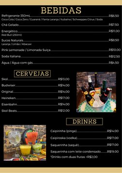 Caipirinha (pinga).....................................................
Caipiroska (vodka)...................................