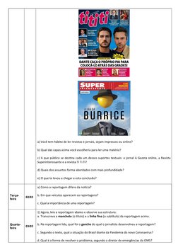 a) Você tem hábito de ler revistas e jornais, sejam impressos ou online?
b) Qual das capas acima você escolheria para ler uma