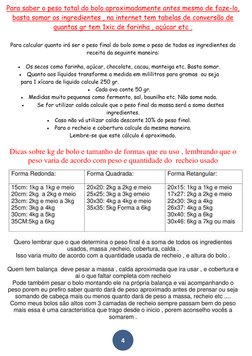 4 
Para saber o peso total do bolo aproximadamente antes mesmo de faze-lo, 
basta somar os ingredientes , na internet tem