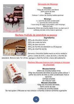 9 
 
Sensação de Morango 
 
Chocolate :  
100gr de chocolate usei blend  
50ml creme de leite  
Misturar  
Colocar 1 colh