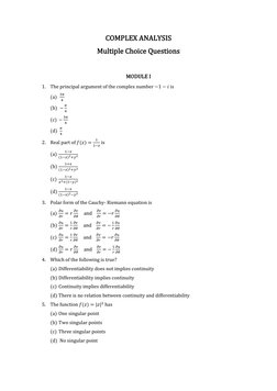 Complex Analysis MCQs with Answers | PDF | Complex Analysis | Power Series