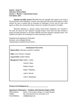 English: Quarter 3 - Module 1: Argumentative Essay | PDF | Essays ...