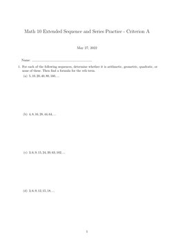 Grade 10 Sequence and Series Practice | PDF | Mathematical Objects ...