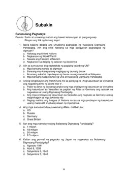 iii 
 
 
Subukin 
Panimulang Pagtataya:  
Panuto: Suriin at unawaing mabuti ang bawat katanungan at pangungusap. 
Bilugan ang