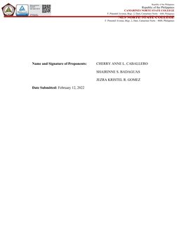 Republic of the Philippines
Republic of the Philippines
CAMARINES NORTE STATE COLLEGE
F. Pimentel Avenue, Brgy. 2, Daet, Cama