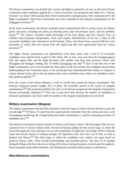 The literary examination was divided into a lower and higher examination. In turn, in the lower literary
examination some can