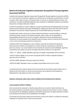 Lotca Assessment.pdf Evaluación Cognitiva LOTCA en Terapia Ocupacional | PDF | Evaluación