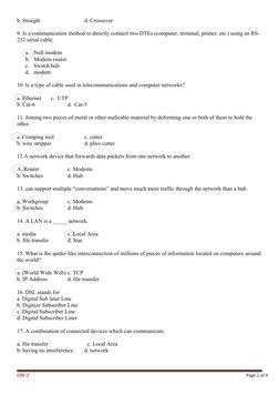 COC2 Networking Concepts Test | PDF | Computer Network | Router (Computing)