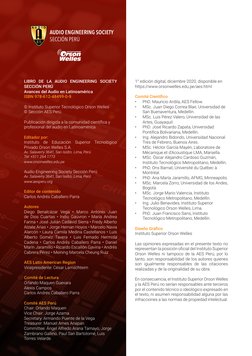 LIBRO DE LA AUDIO ENGINEERING SOCIETY 
SECCIÓN PERÚ
Avances del Audio en Latinoamérica 
ISBN 978-