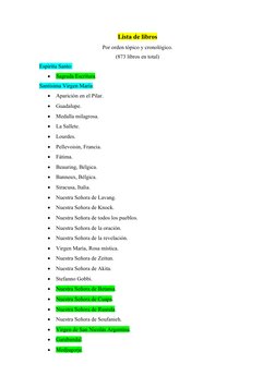 Lista de libros
Por orden tópico y cronológico. 
(873 libros en total)
Espíritu Santo:

Sagrada Escritura. 
Santísima Virgen