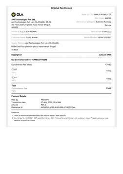 Ola Cab Invoice Summary | PDF | Invoice | Fare