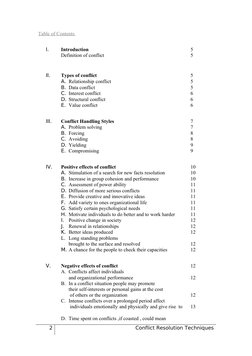 Table of Contents 
I.
Introduction
5
Definition of conflict
5
II.
Types of conflict
5
A. Relationship conflict
5
B. Data conf