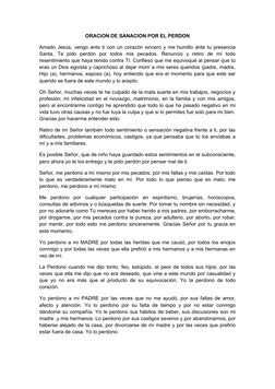 ORACION DE SANACION POR EL PERDON
Amado Jesús, vengo ante ti con un corazón sincero y me humillo ante tu presencia
Santa.  Te