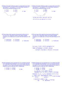 30.What is the depth of flowing water in a trapezoidal canal with a 
side slope of 1:1 and base of 1.0 m if the stream veloci