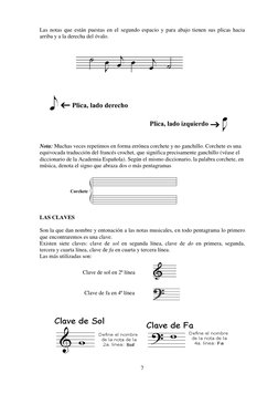 7 
 
Las notas que están puestas en el segundo espacio y para abajo tienen sus plicas hacia 
arriba y a la derecha del óvalo.