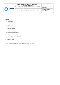 DEPARTAMENTO DE PREVENCIÓN DE RIESGOS Y
GESTIÓN AMBIENTAL
Cod.: PL-SST-GYRO-02
PROYECTO:  “CARPINTERÍA  METÁLICA  EN  I.E.  1
