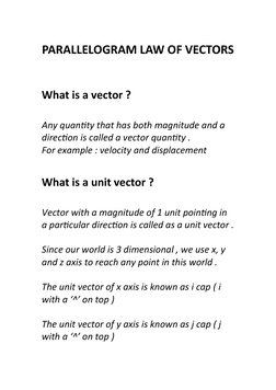 PARALLELOGRAM LAW OF VECTORS
What is a vector ?
Any quantity that has both magnitude and a 
direction is called a vector quan