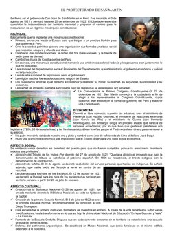 Se llama así al gobierno de Don José de San Martín en el Perú. Fue instalado el 3 de
agosto de 1821 y perduró hasta el 20 de