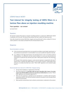HEPA Filter Integrity Testing Guidelines | PDF | Leak