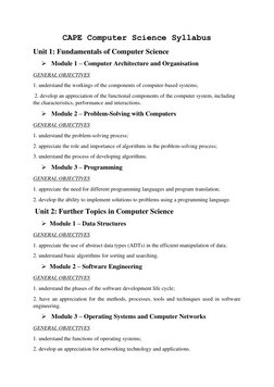 CAPE Computer Science Syllabus Overview | PDF | Computers | Technology ...