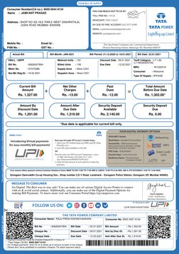 GST No. : 
PAN No. : 
Actual Bill
Bill Month: JAN-2021
Bill Period: 21.12.2020 to 19.01.2021
Bill Date: 22.01.2021
EBILL : EB