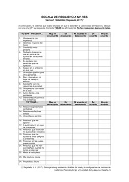 (*) Regalado, J. J. (2017). Sinhogarismo y resiliencia. Análisis del nivel y la configuración de factores de 
resiliencia (Te