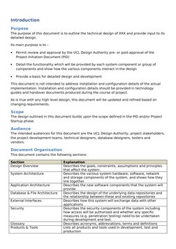 Introduction
Purpose
The purpose of this document is to outline the technical design of XXX and provide input to its 
detaile