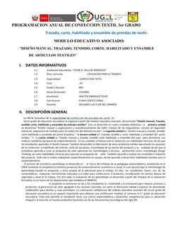 PROGRAMACION ANUAL DE CONFECCION TEXTIL 3er GRADO
Trazado, corte, habilitado y ensamble de pren