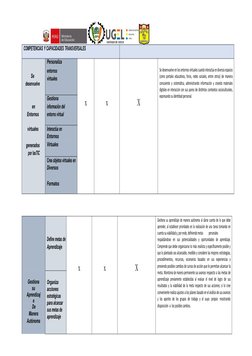 COMPETENCIAS Y CAPACIDADES TRANSVERSALES
Personaliza
x
x
X
Se desenvuelve en los entornos virtuale