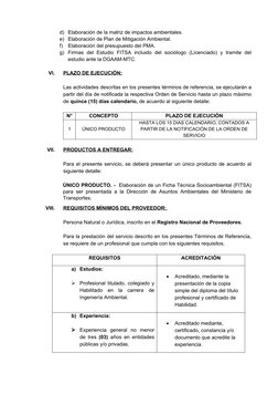 d) Elaboración de la matriz de impactos ambientales.
e) Elaboración de Plan de Mitigación Ambiental.
f)
Elaboración del presu